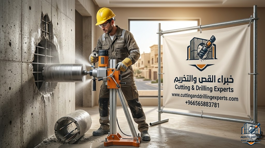 تخريم خرسانة حي الياسمين بالرياض بالكور الماسي لعمل فتحات التكييف والسباكة والكهرباء والتهوية بدقة عالية وبدون تكسير